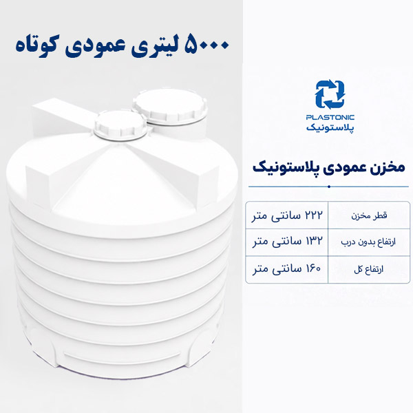 مخزن آب 5000 لیتری عمودی کوتاه پلاستونیک