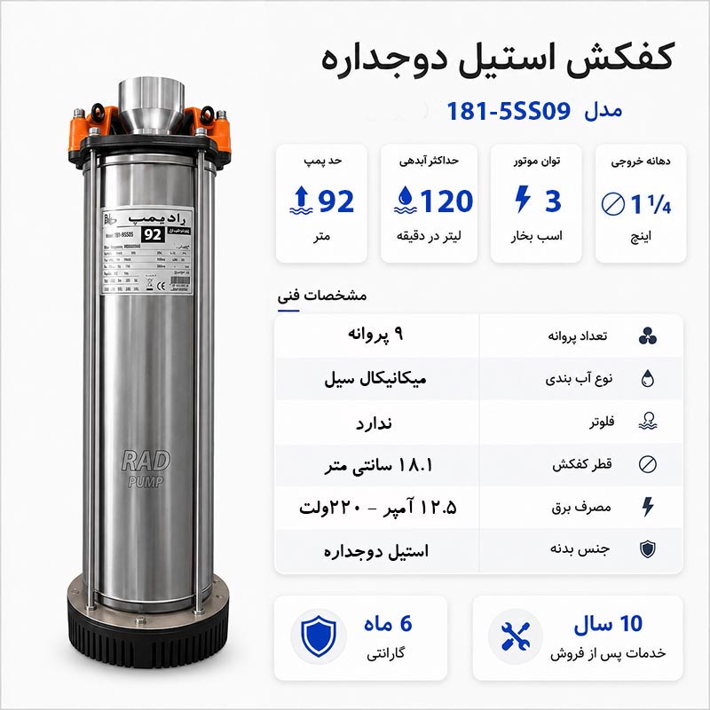 submersible-pump-radpump92-4 کفکش شناور رادپمپ 92 متری قطر 181 بدون فلوتر 1.1/4 اینچ